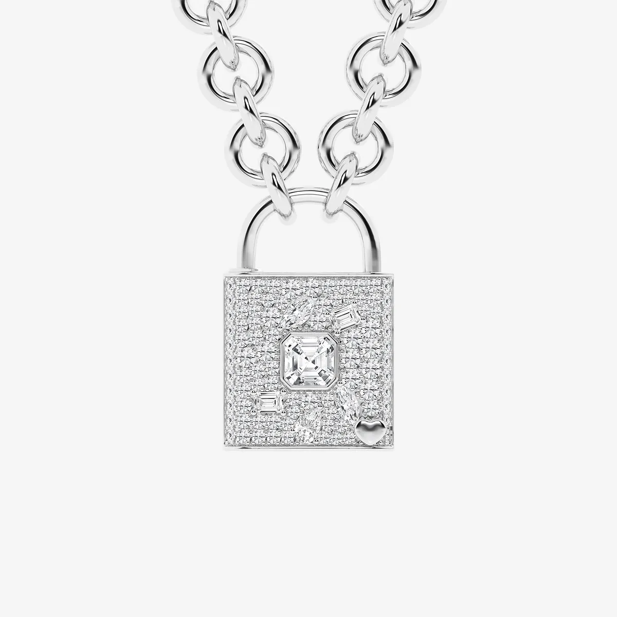 Verazzano 2 Lab Grown Diamond Mosaic Pave Lock Pendant Sterling Silver, E