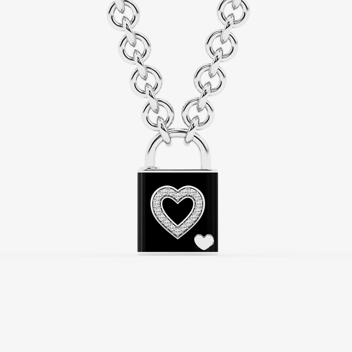 Pont Des Arts Noir Lab Grown Diamond Lock Pendant with Black Ceramic Sterling Silver