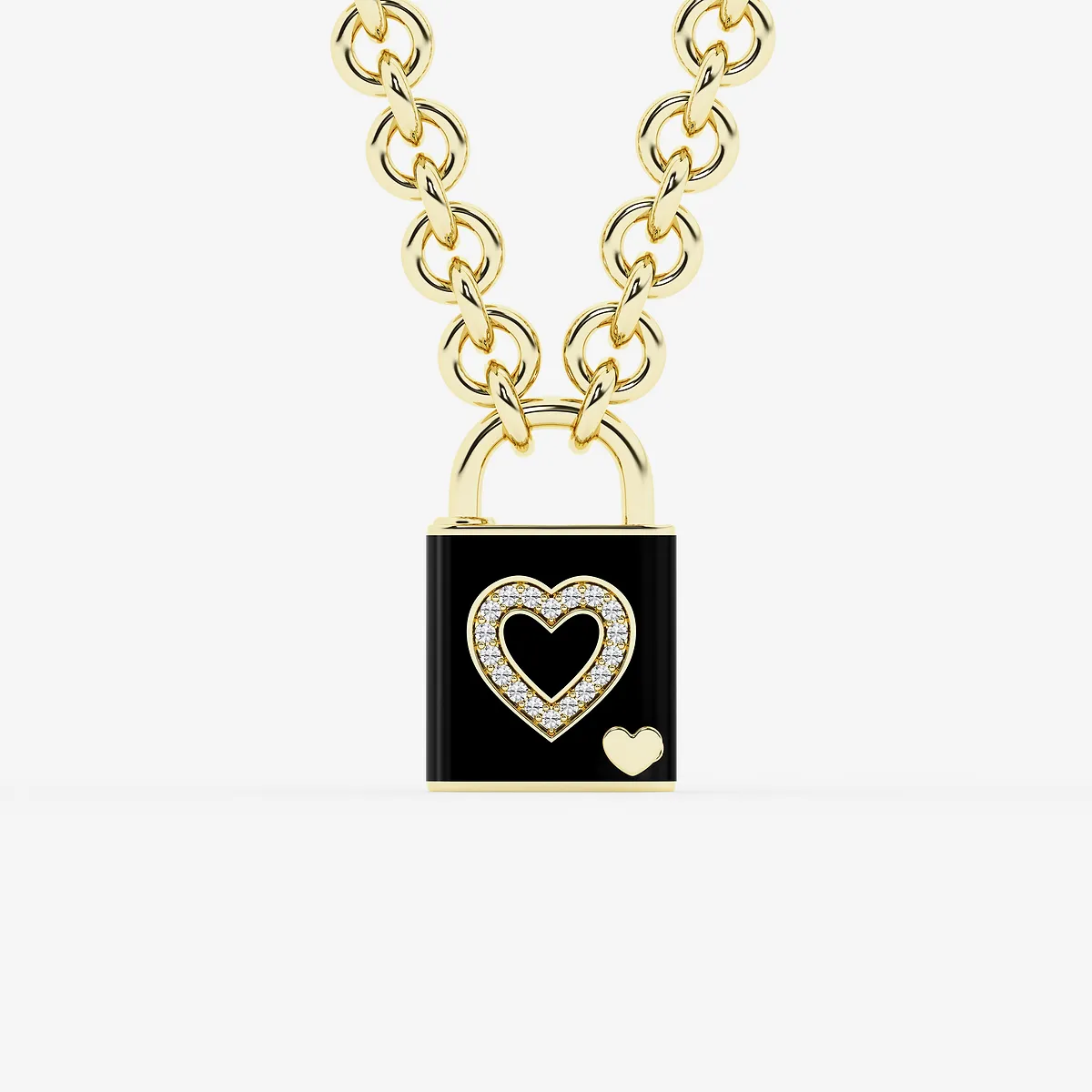 Pont Des Arts Noir Lab Grown Diamond Lock Pendant with Black Ceramic SS with Plating