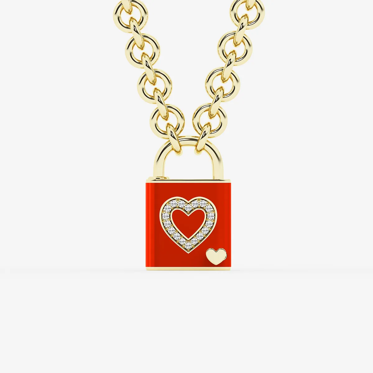 Pont Des Arts Rouge Lab Grown Diamond Lock Pendant with Red Ceramic SS with Plating
