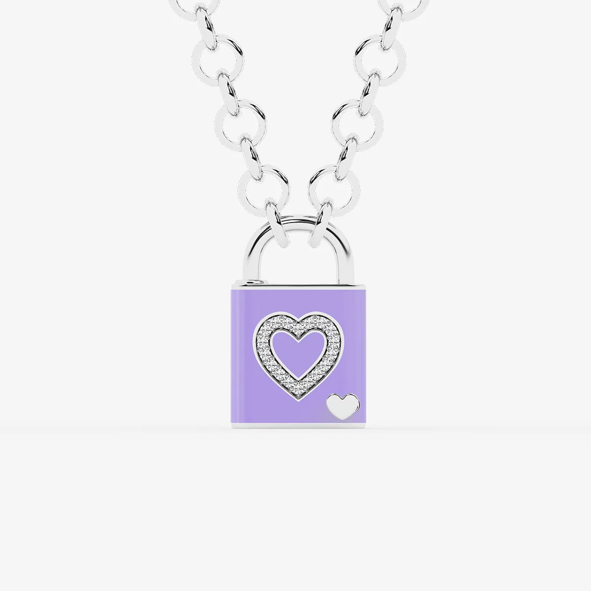 Pont Des Arts Lavender Lab Grown Diamond Lock Pendant with Lavender Ceramic Sterling Silver