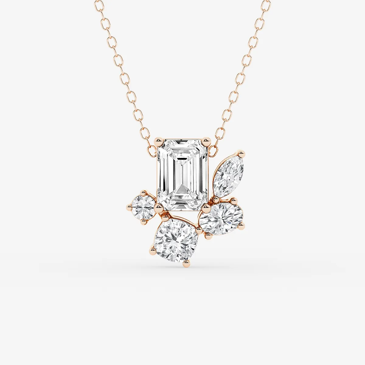 Multi-Shape Lab Grown Diamond Five stone Statement Pendant, E