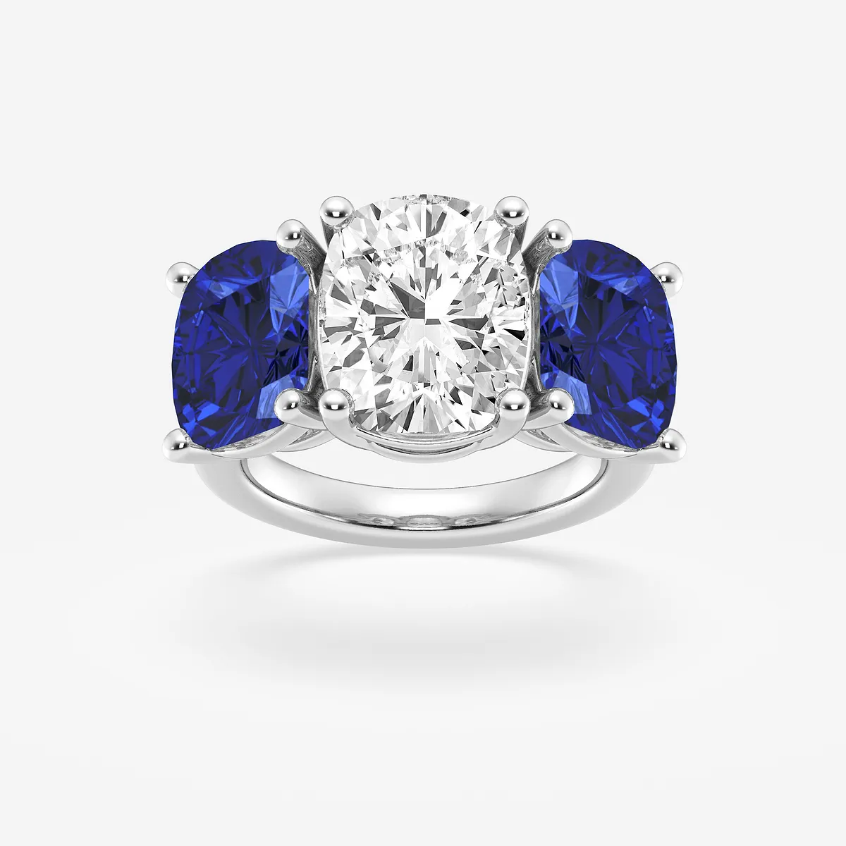 Buttercup 7 Elongated Cut Sapphire and Elongated Lab Grown Diamond Three Stone Engagement Ring