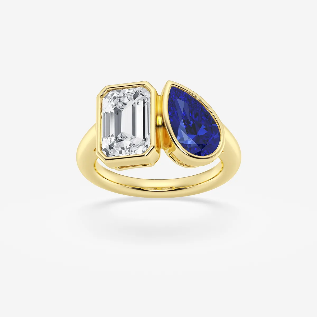 Renaissance 10x6 mm Cut Created Sapphire and 2 Lab Grown Diamond Bypass Two Stone Ring, E