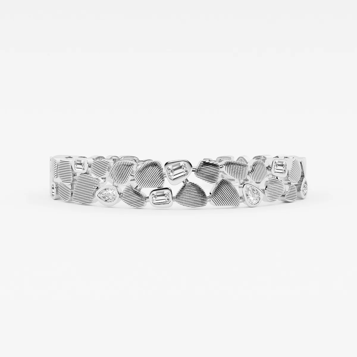 2 Multi-Shape Lab Grown Diamond Pebbles Hinged Bangle Bracelet - 7 Inches, E