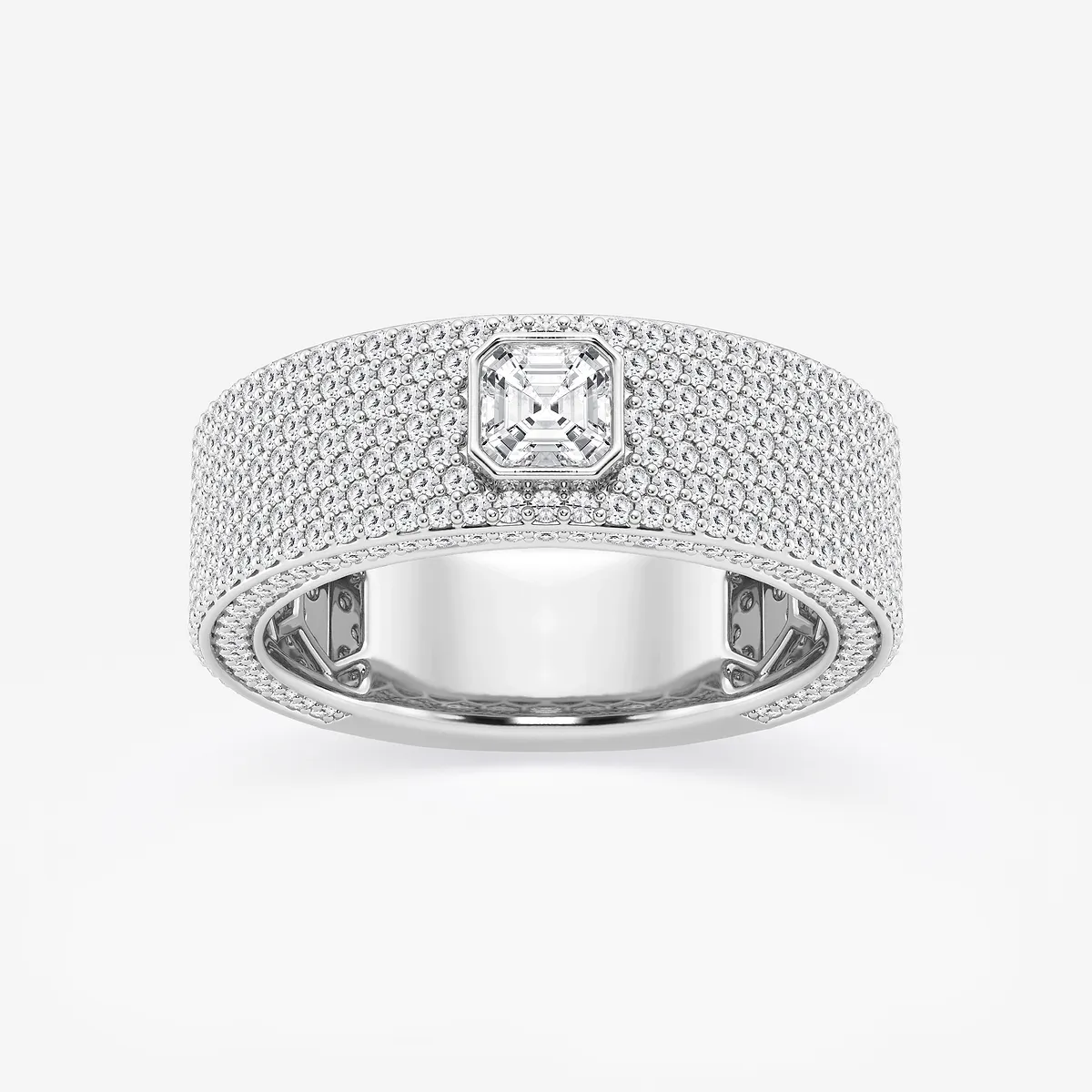 2 Lab Grown Diamond Three Sided Men's Wedding Band, | Center