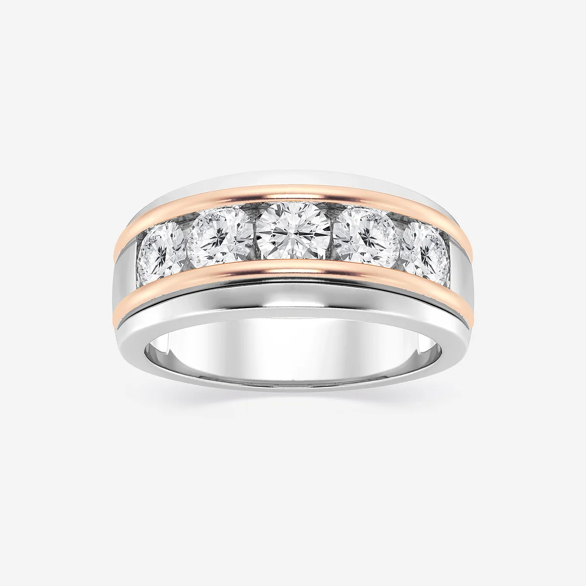Lab Grown Diamond Five-Stone Wedding Band Two-Tone White & Rose Gold