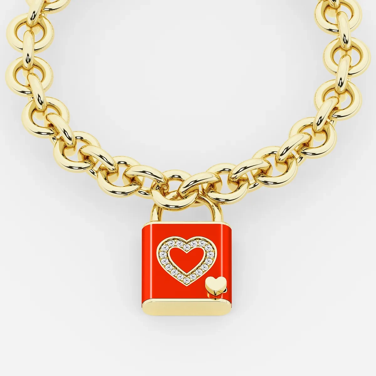 Pont Des Arts Rouge Lab Grown Diamond Design Lock Bracelet with Red Ceramic SS with Plating