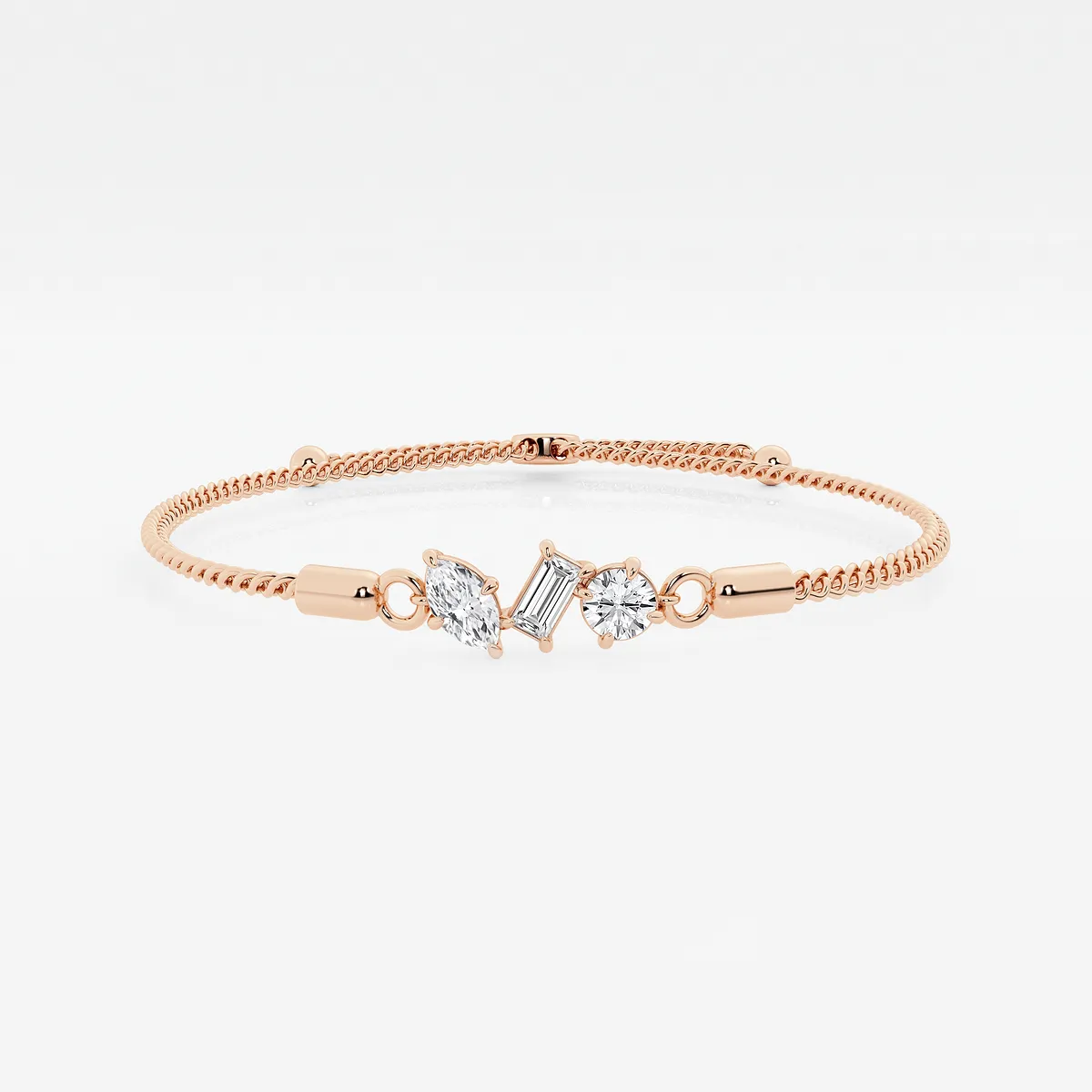 Multi-Shape Lab Grown Diamond Three Stone Bolo Bracelet - 8 Inches