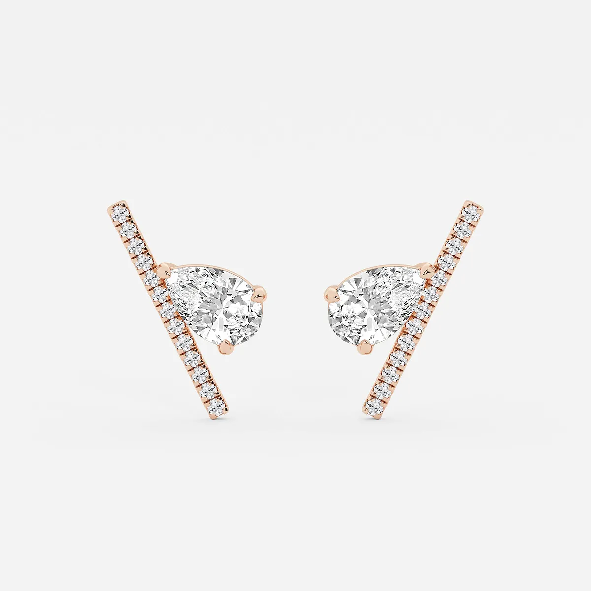 2 Lab Grown Diamond with Micro Pave Bar Stud Earrings, E
