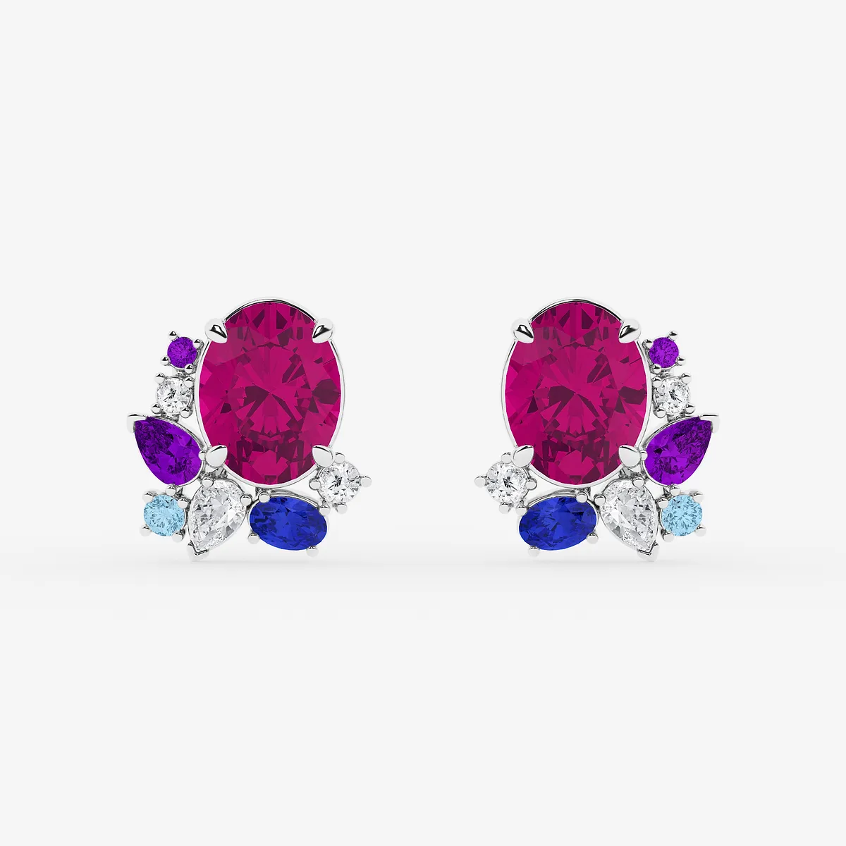 6 Cut Created Pink Sapphire with and Lab Grown Diamond Stud Earrings