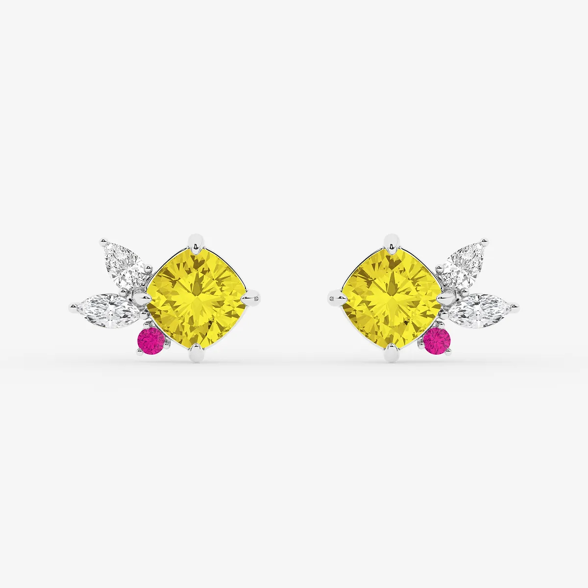 4 Cut Created Yellow Sapphire with & Lab Grown Diamond Floral Stud Earrings
