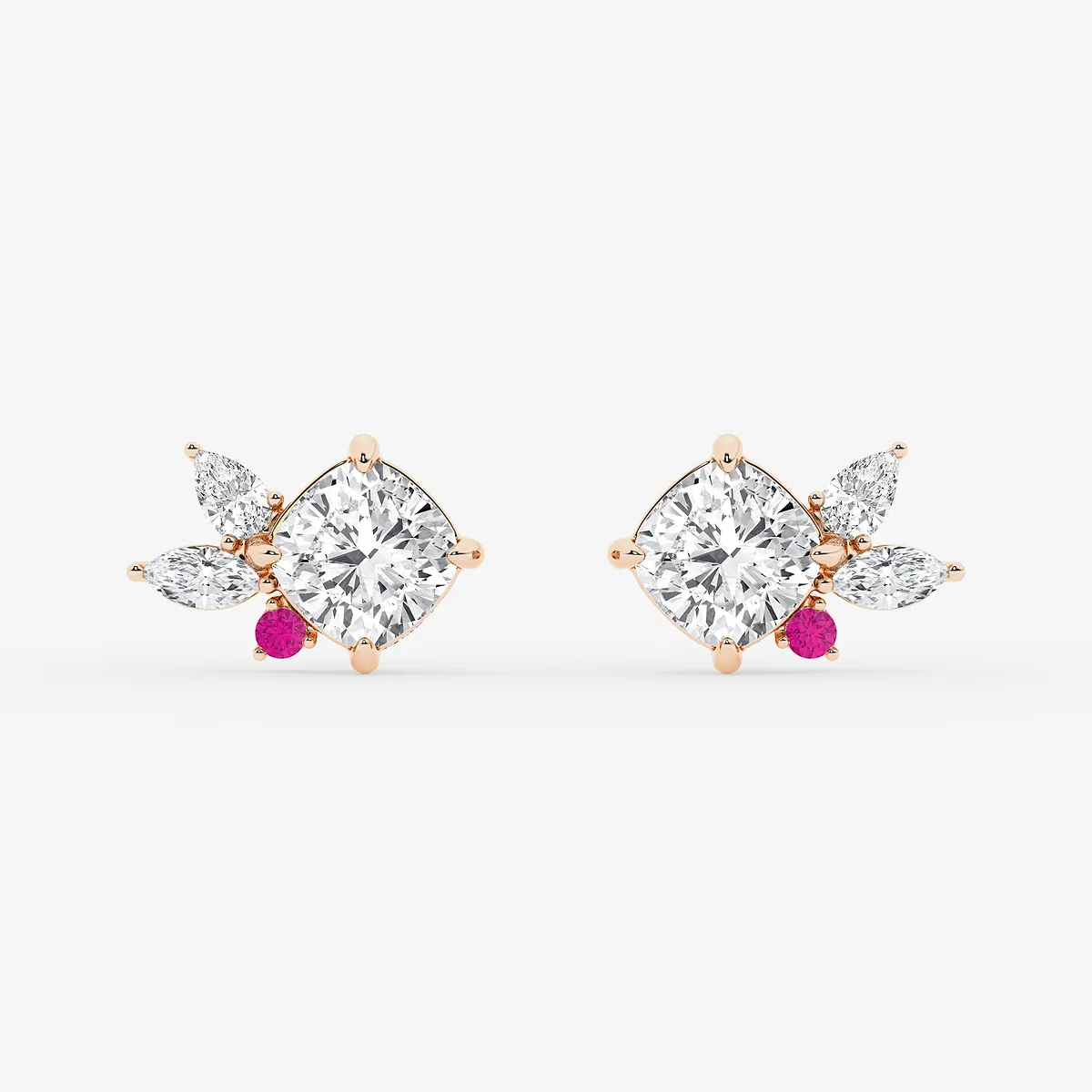 4 Lab Grown Diamond with and Floral Stud Earrings, E