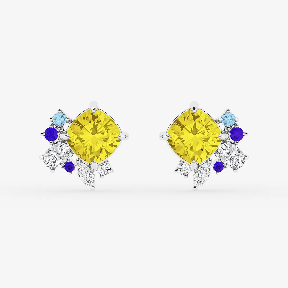 Cut Created Yellow Sapphire with Multi-Shape Lab Grown Diamond Floral Motive Stud Earrings