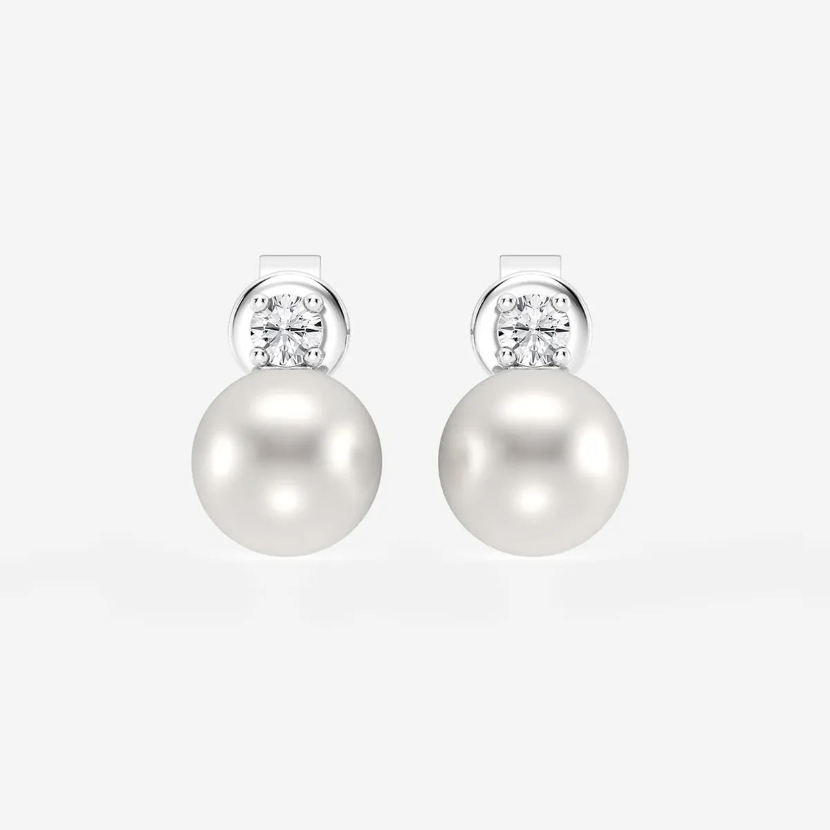 6.5 - 7.0 mm Cultured Freshwater Pearl and Lab Grown Diamond Stud Earrings