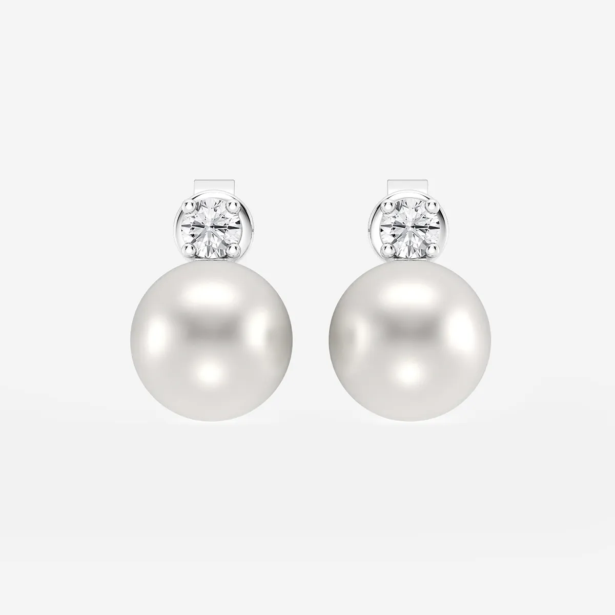 8.5 - 9.0 mm Cultured Freshwater Pearl and Lab Grown Diamond Stud Earrings