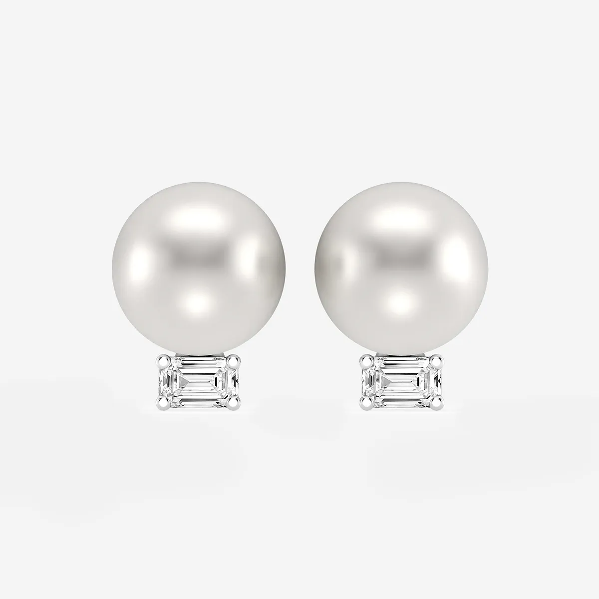 9.5 - 10.0 mm Cultured Freshwater Pearl and Lab Grown Diamond Stud Earrings