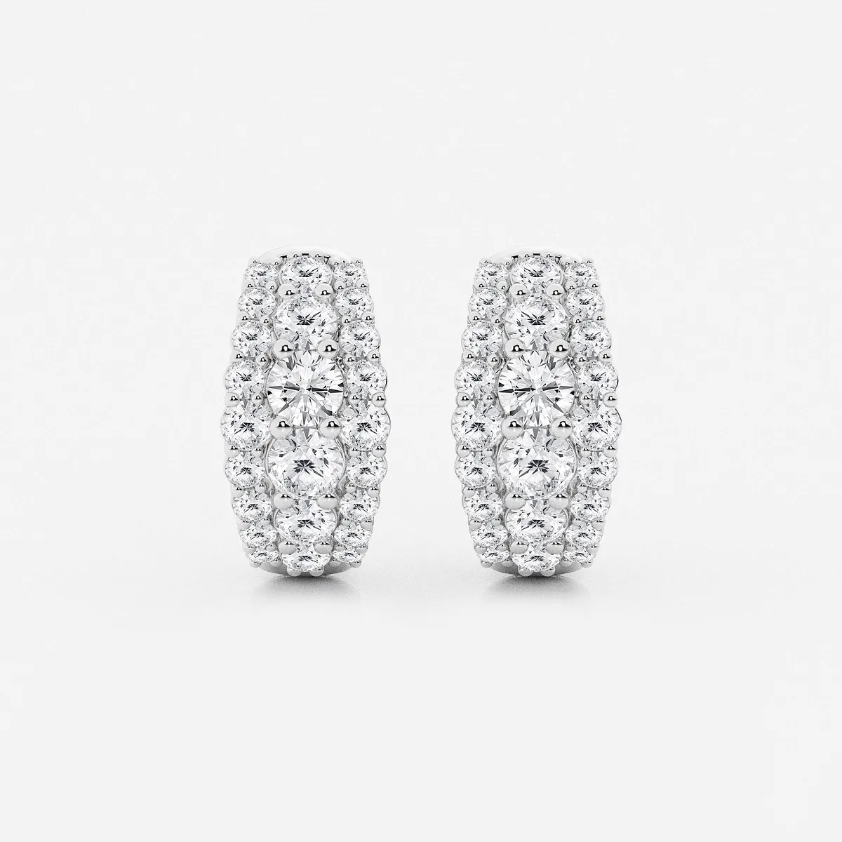 Lab Grown Diamond Graduated Triple Row Huggie Hoop Earrings