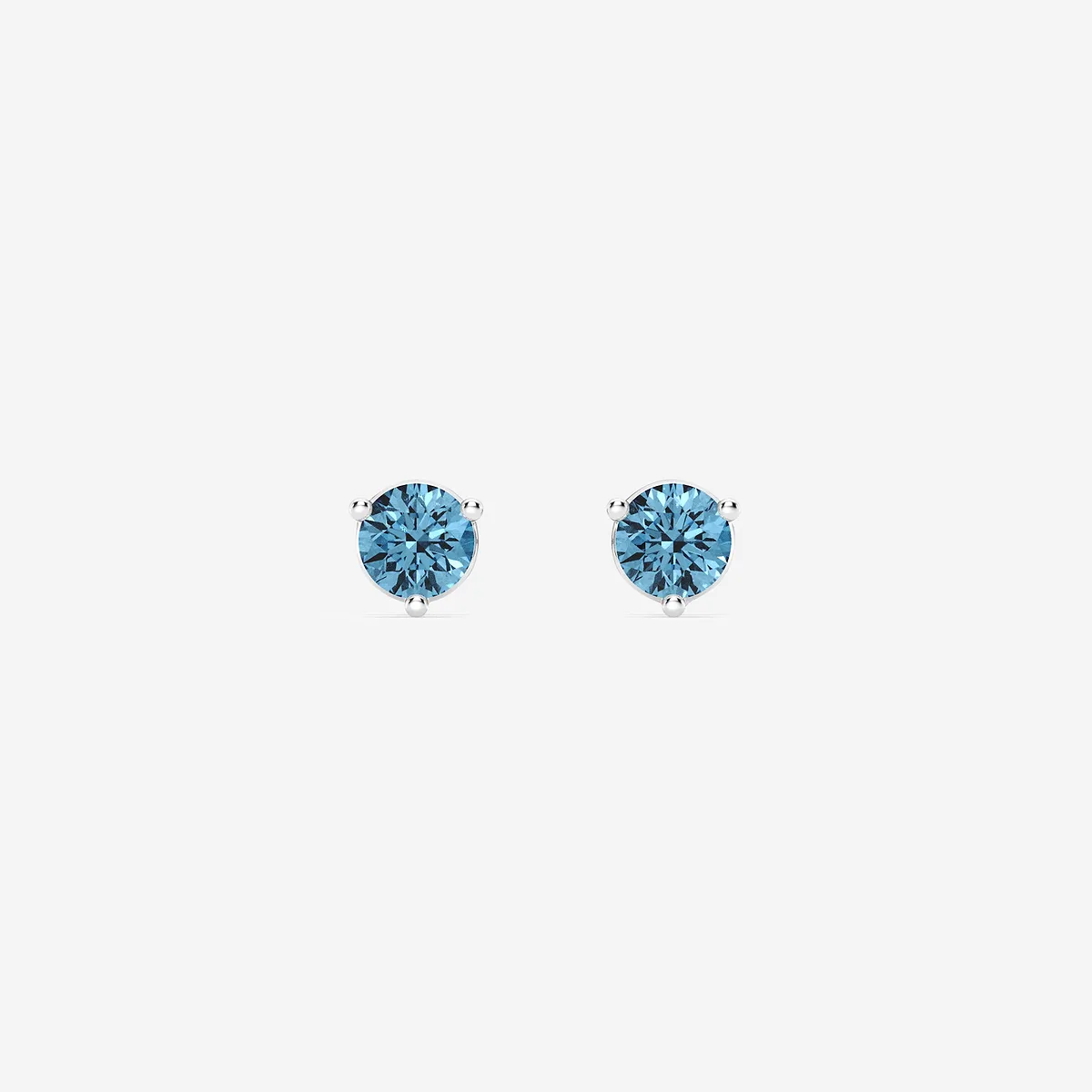Lab Grown Diamond Three Prong Fancy Blue Stud Earrings Sterling Silver