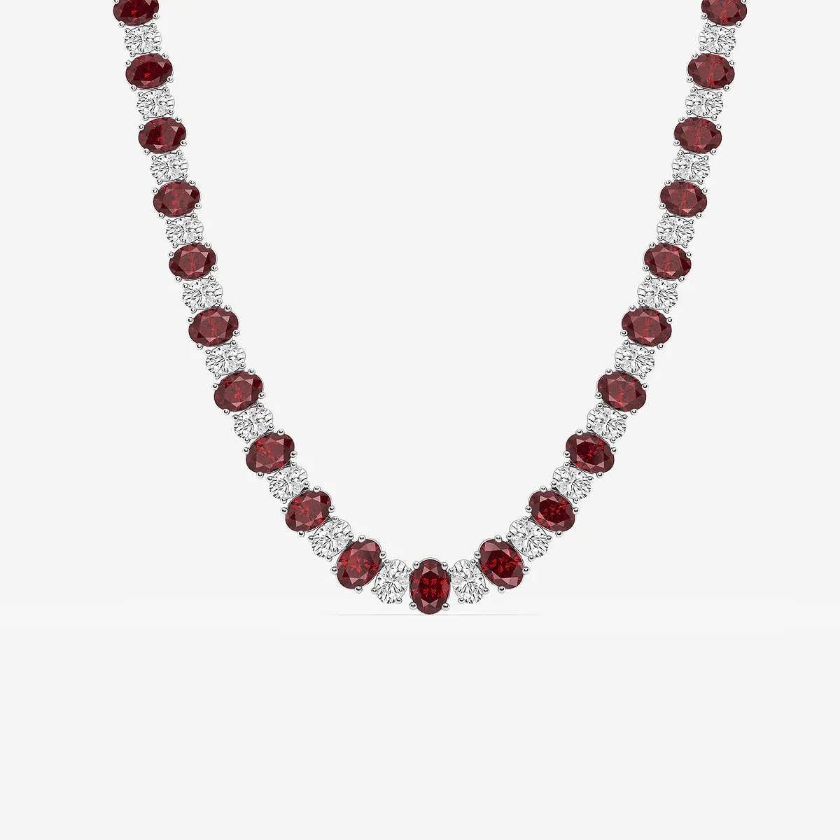 7.5x5.2 mm Cut Created Ruby and Lab Grown Diamond Graduated Necklace