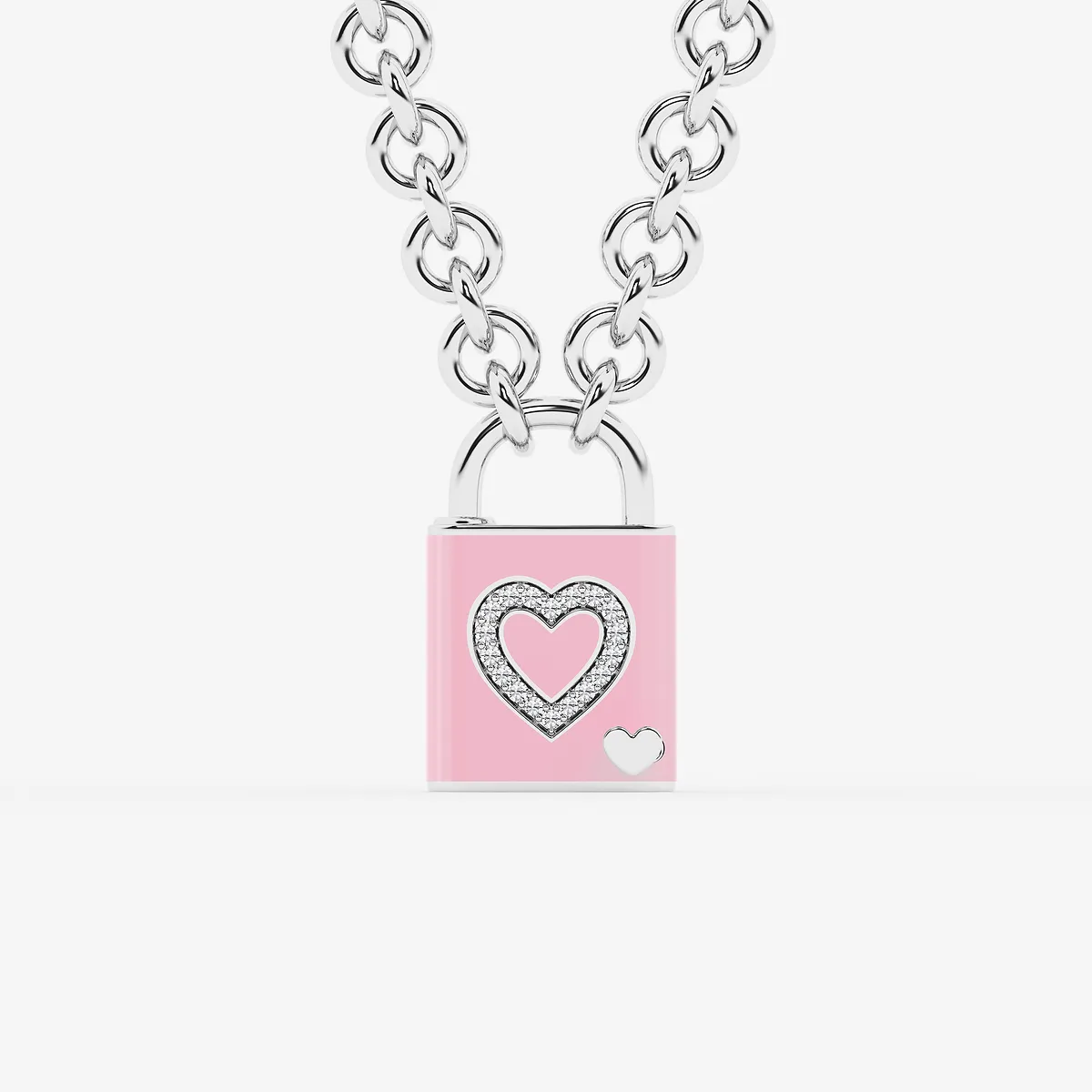 Pont Des Arts Blush Lab Grown Diamond Lock Pendant with Blush Ceramic Sterling Silver