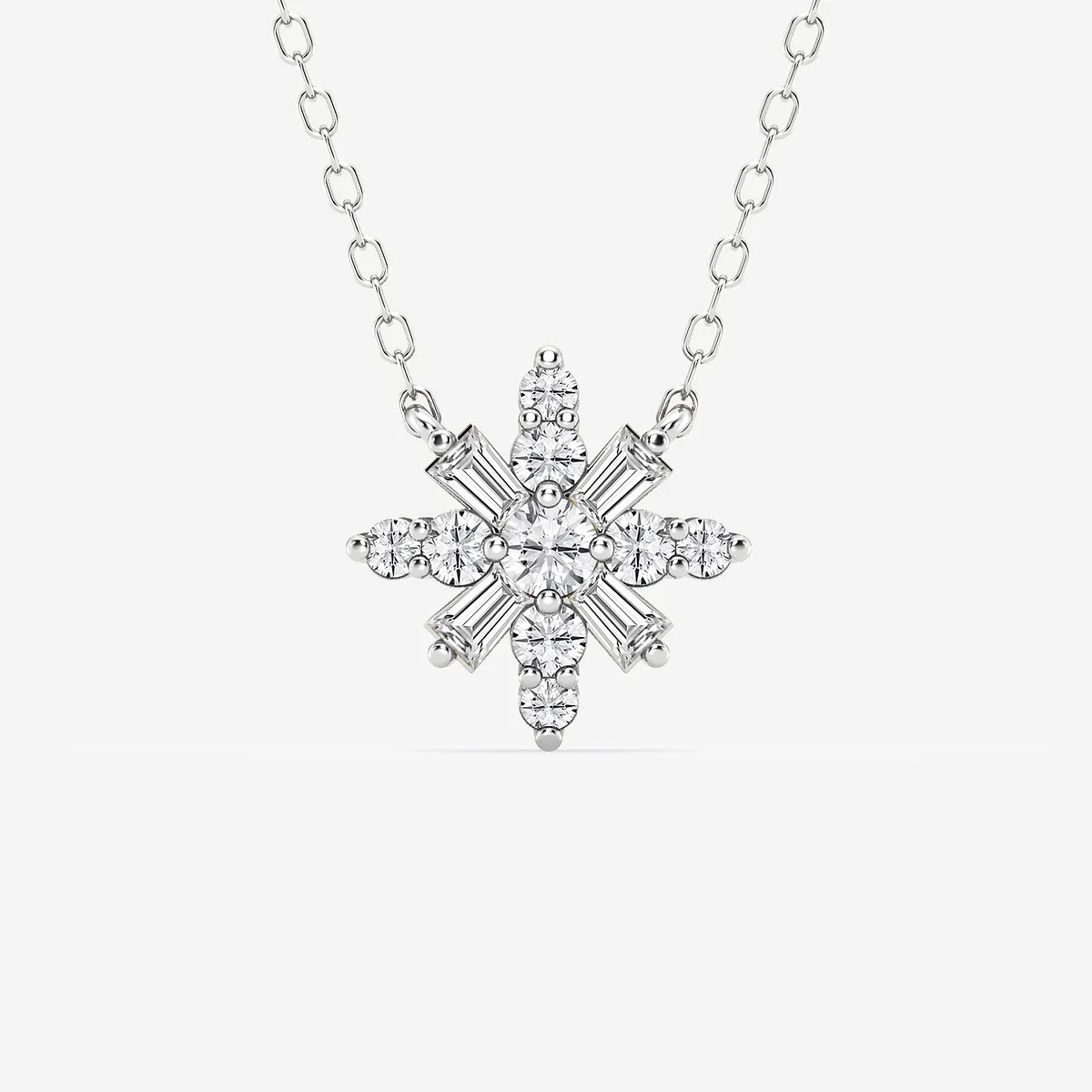 Lab Grown Diamond Snowflake Pendant with Adjustable Chain, | Center