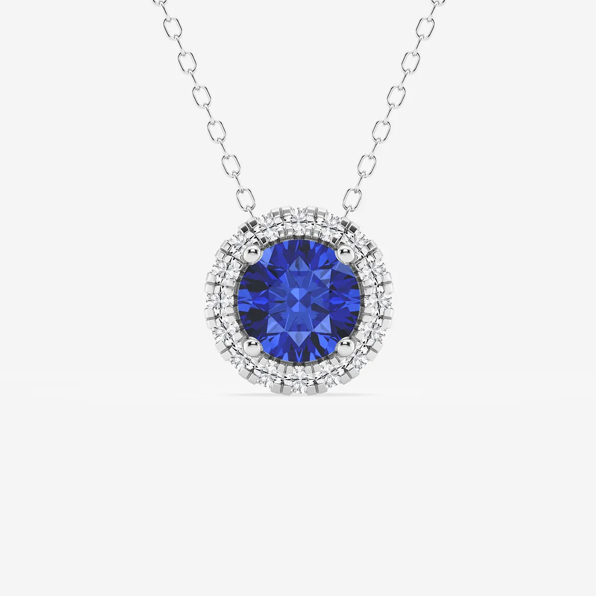 7.9x5.53 mm Created Sapphire and Lab Grown Diamond Halo Pendant with Adjustable Chain