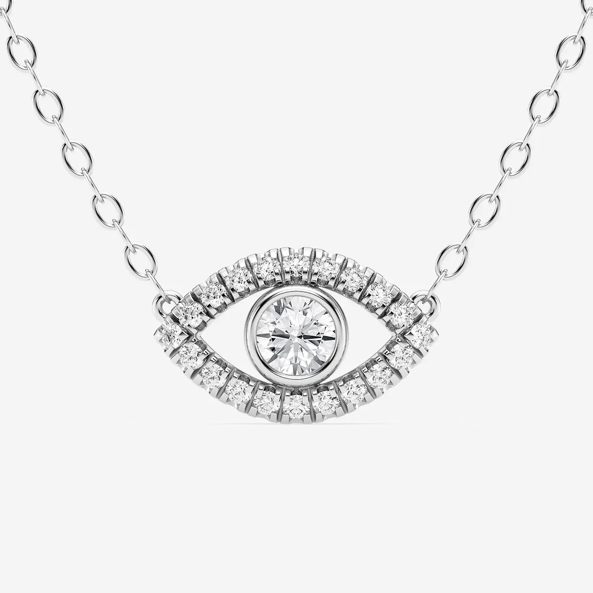 Lab Grown Diamond Evil Eye Pendant with Adjustable Chain, | Center