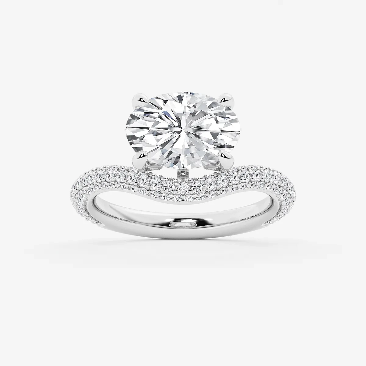 3 Lab Grown Diamond Curve Pave Ring, E, | Center