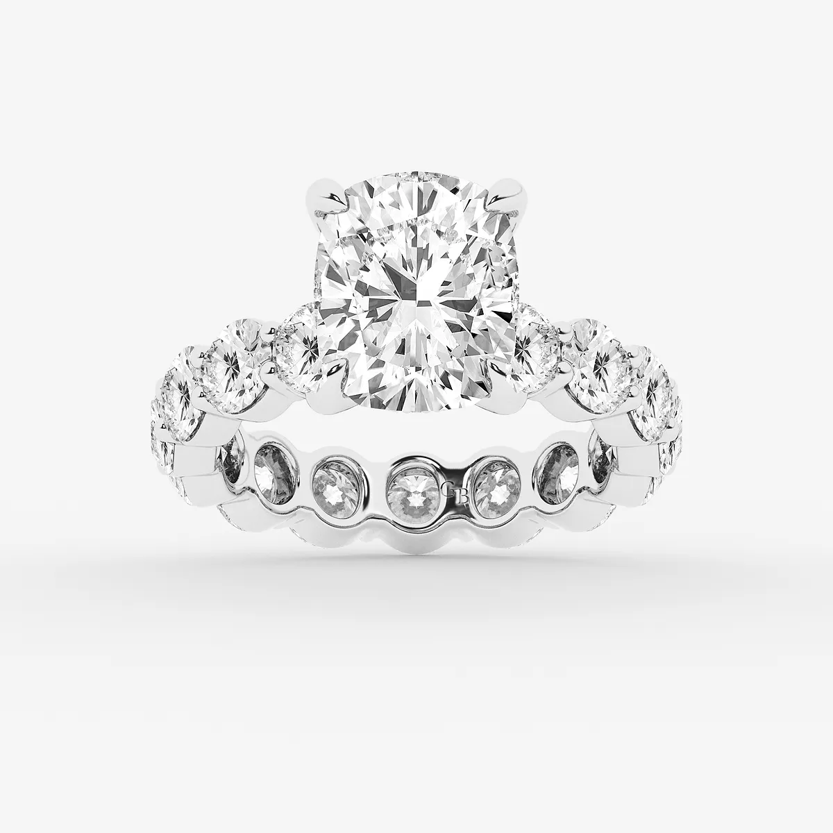 Yena 8 Elongated Lab Grown Diamond Hidden Halo Eternity Engagement Ring, E