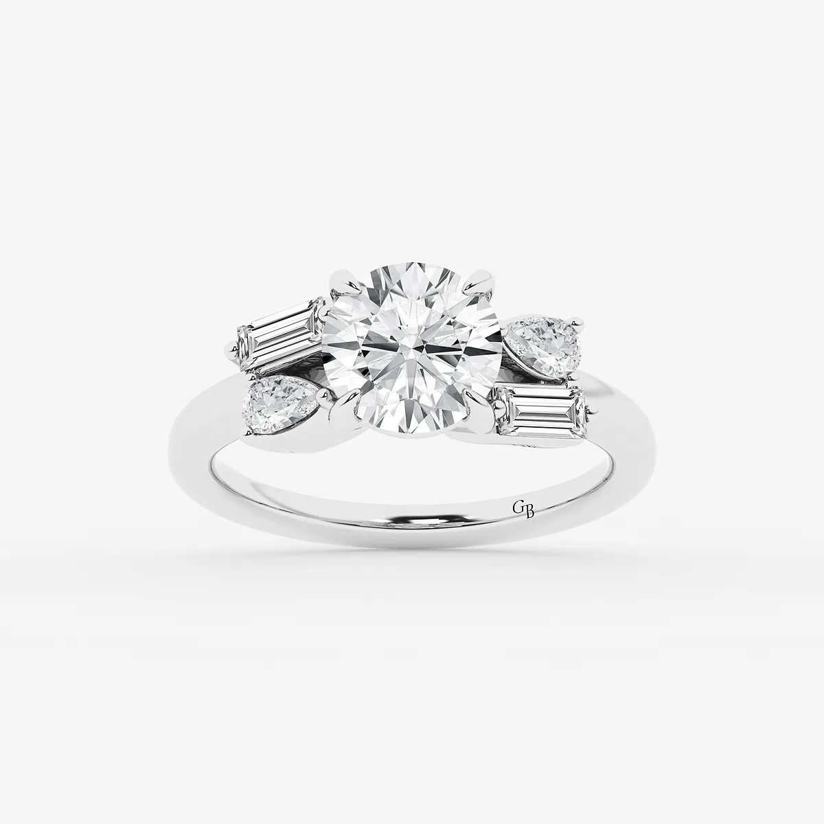 Miranda 5 Lab Grown Diamond with and Side Stone Engagement Ring, E