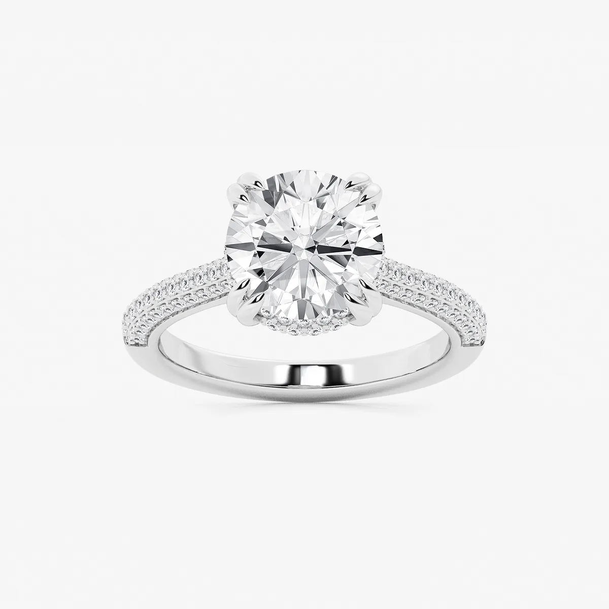 Lyra 8 Lab Grown Diamond Double Prong Hidden Halo Engagement Ring, E