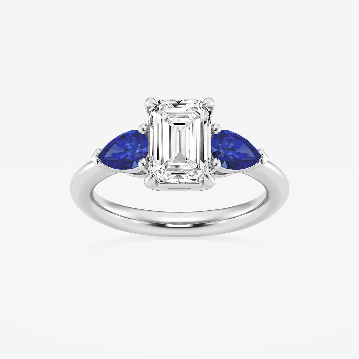Valerie Lab Grown Diamond and 6.0x3.8 mm Shape Created Sapphire Side Stone Engagement Ring, E