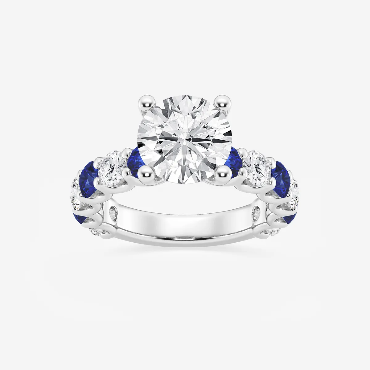 Olivia Lab Grown Diamond and 3.5mm Created Sapphire Side Stone Engagement Ring, E