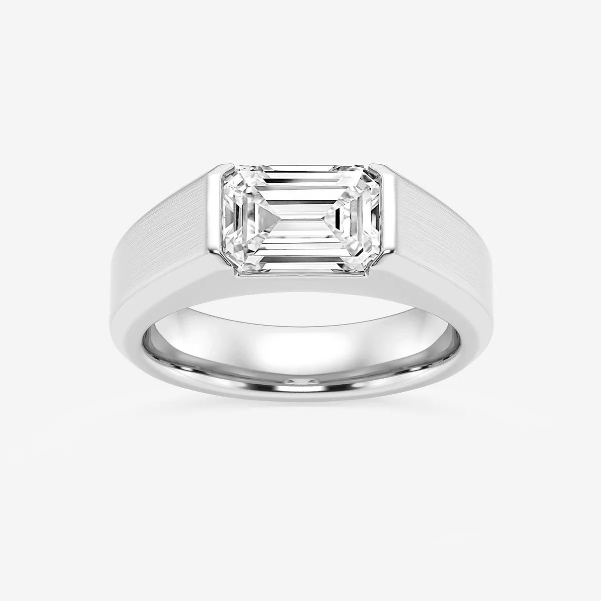 Lab Grown Diamond Half Bezel Men's Solitaire Brushed Finish Wedding Band, E