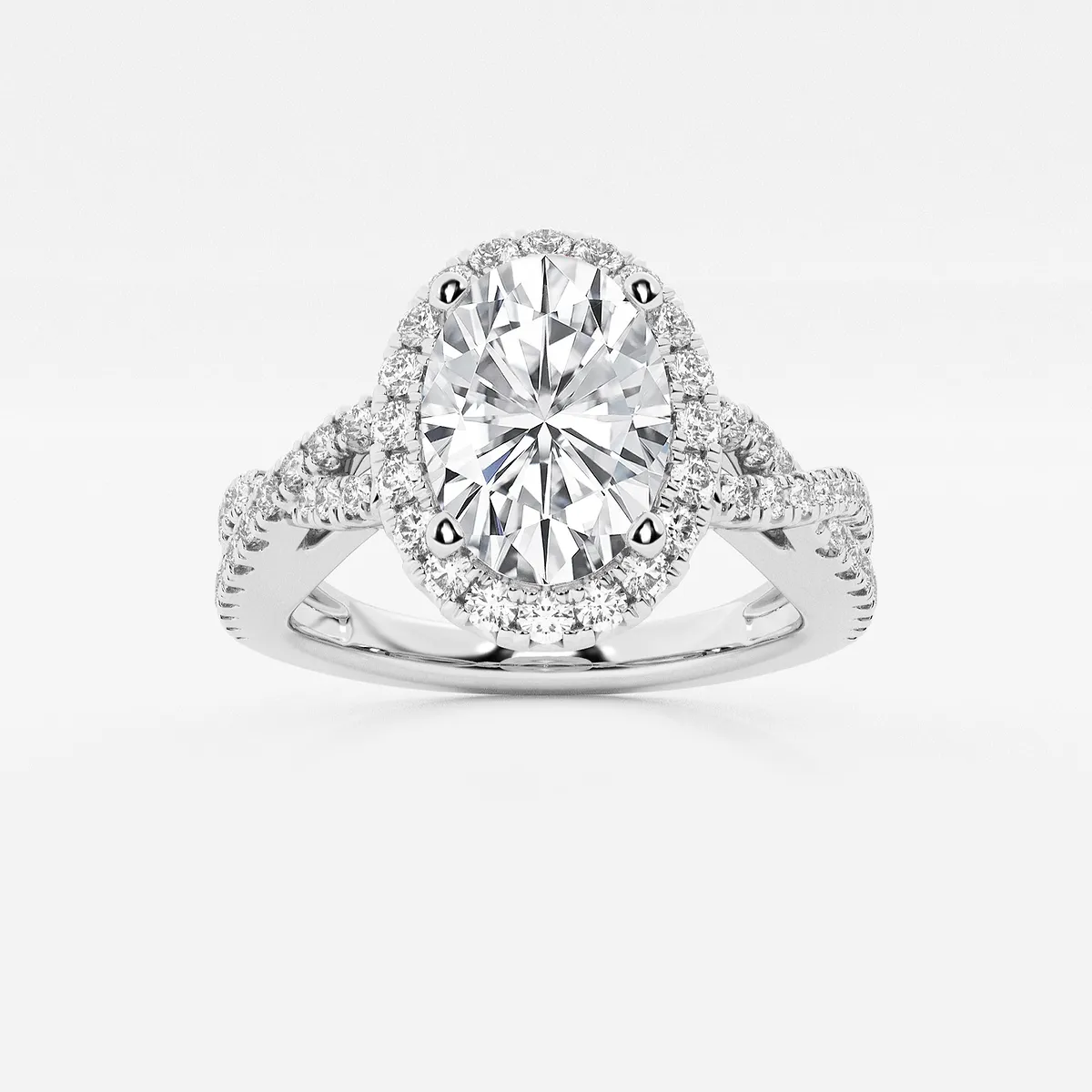 Utopia 2 Lab Grown Diamond Crossover Halo Engagement Ring, E
